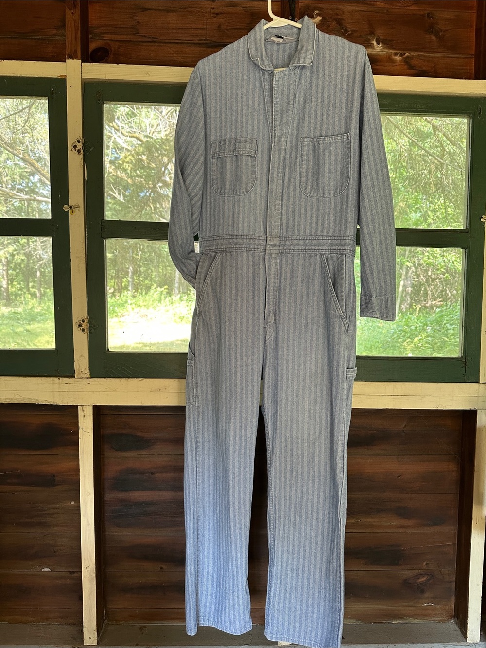 Vintage Striped Denim Utility Coveralls Jumpsuit M